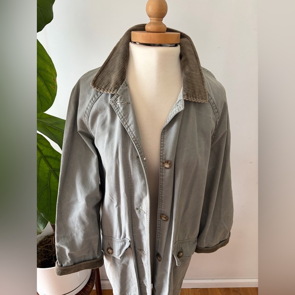 Rare Vintage 90 LL Bean Gray Barn Coat Corduroy Collar Oversized Workwear Jacket - Picture 2 of 9
